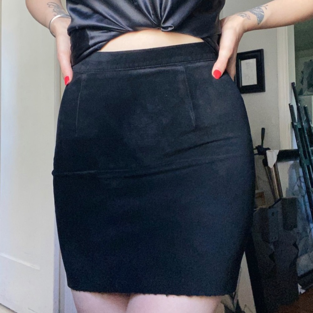 Genuine Leather Suede Black Mini Skirt